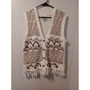 90’s Huntington Ridge Crochet Knit Button Up Sweater Vest Large Boho Floral